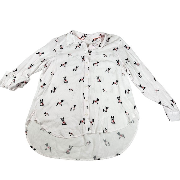 Jane Delancy Cute French Bulldog Print Button-Down Shirt - Women's L Excellent - Picture 3 of 9